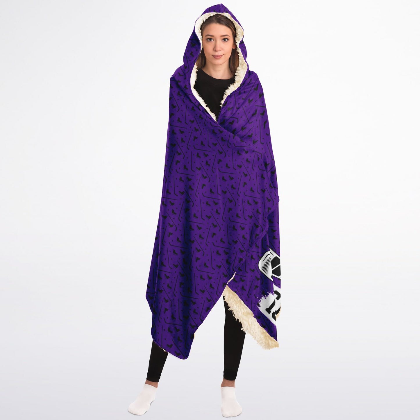 Personalized Hockey Hooded Sherpa Blanket (Purple)