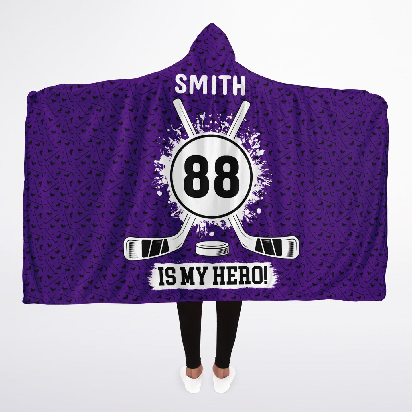 Personalized Hockey Hooded Sherpa Blanket (Purple)