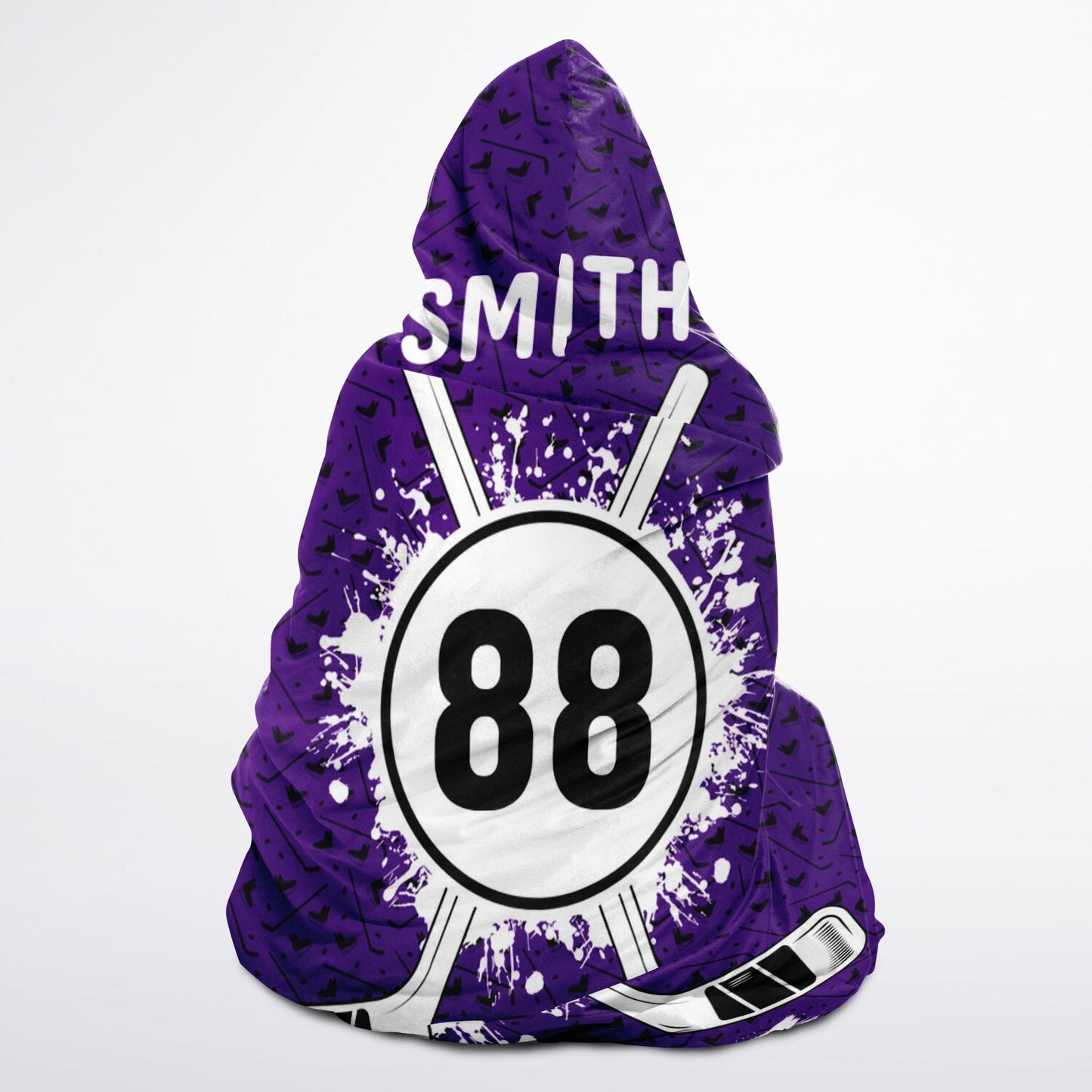 Personalized Hockey Hooded Sherpa Blanket (Purple)