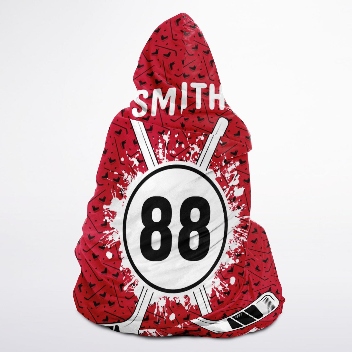 Personalized Hockey Hooded Sherpa Blanket (Red)