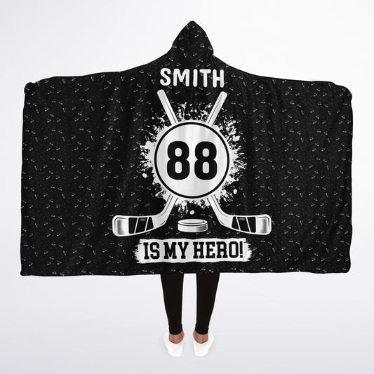 Personalized Hockey Hooded Sherpa Blanket (Black)