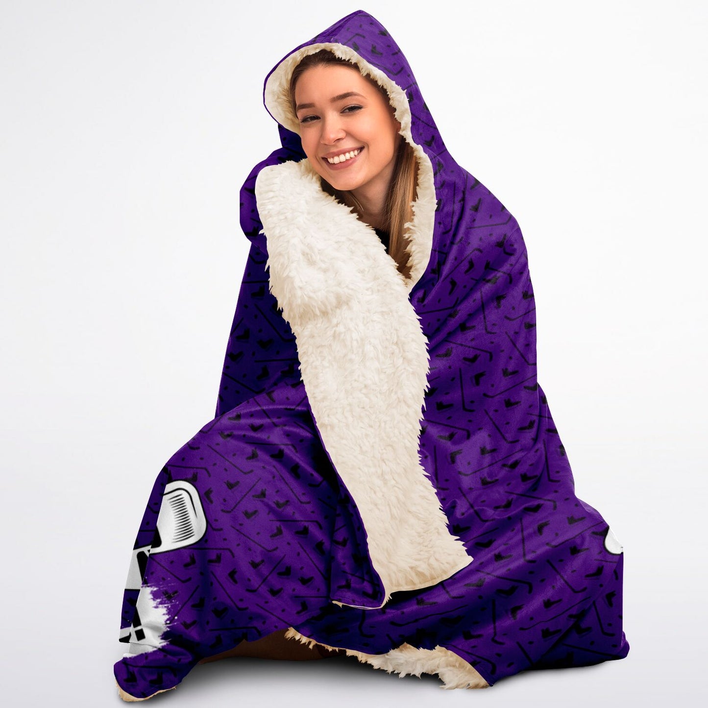 Personalized Hockey Hooded Sherpa Blanket (Purple)