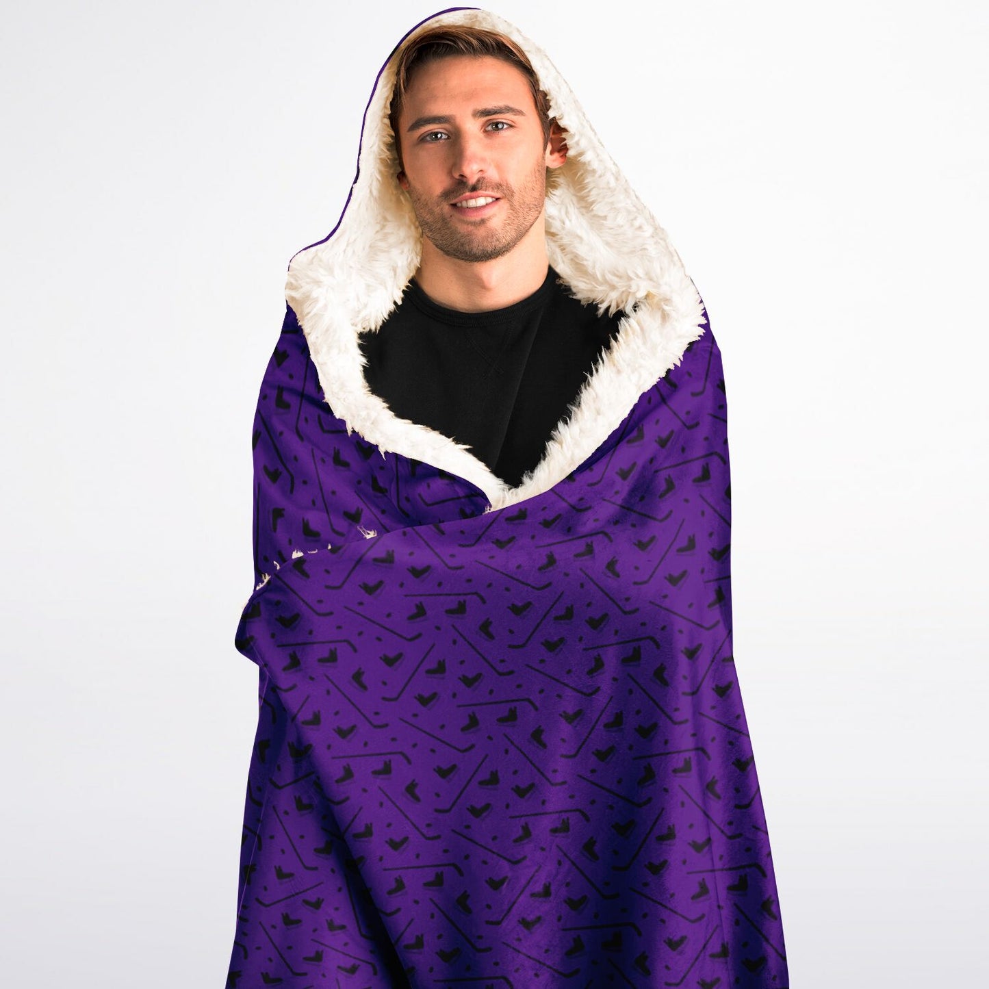 Personalized Hockey Hooded Sherpa Blanket (Purple)